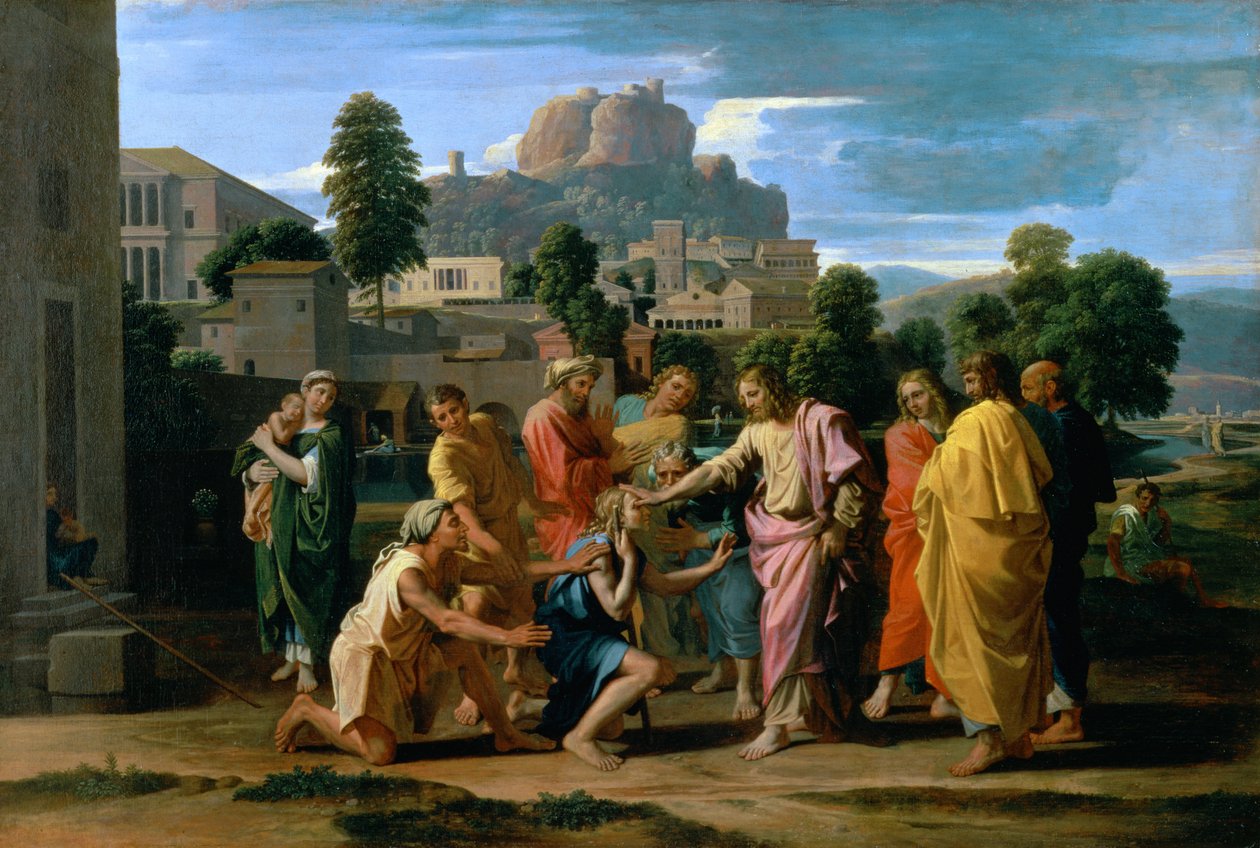 A jerikói vak, avagy Krisztus meggyógyítja a vakokat, 1650 alkotó: Nicolas Poussin