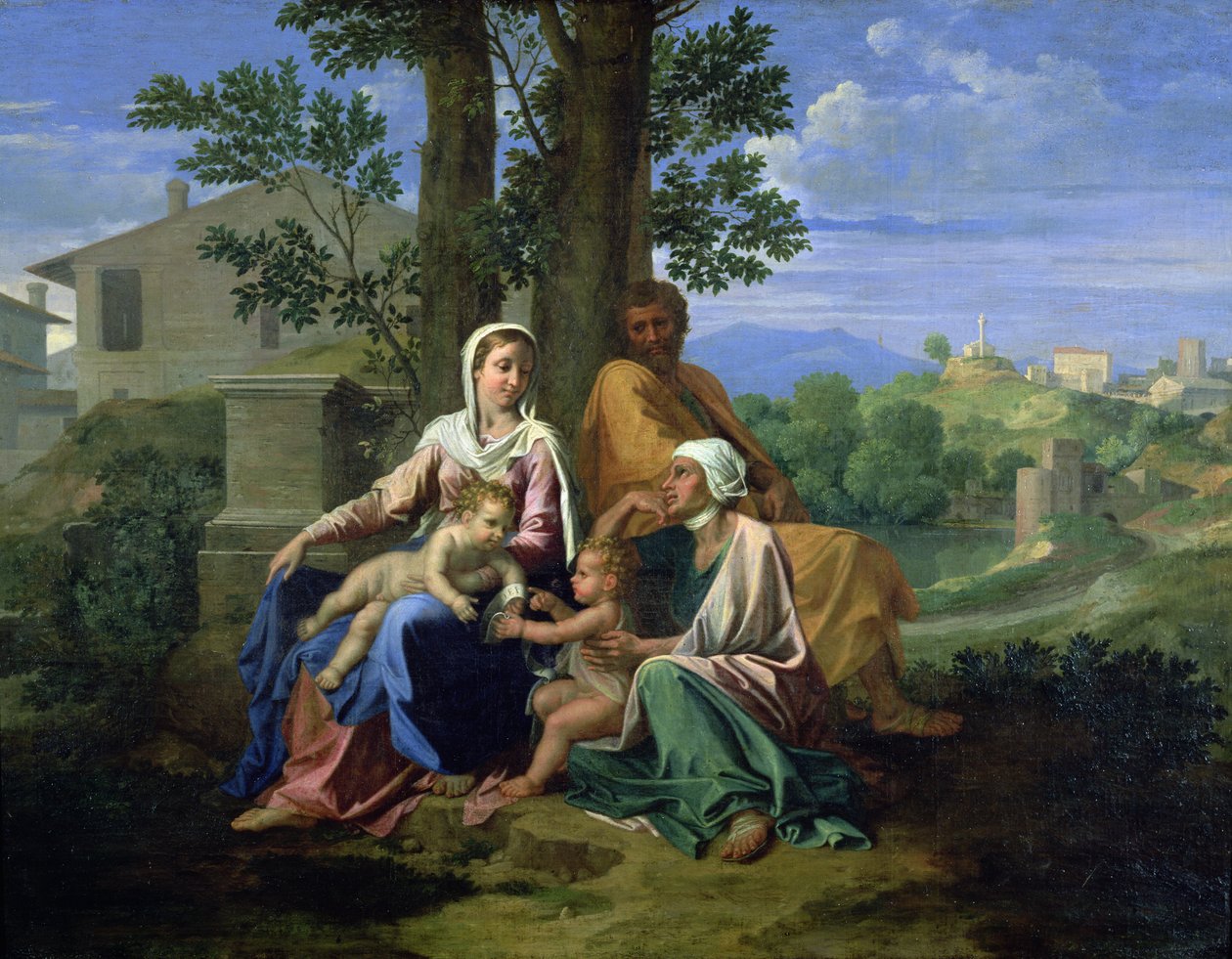 A Szent Család az SS-szel. János, Erzsébet és a csecsemő Keresztelő János alkotó: Nicolas Poussin