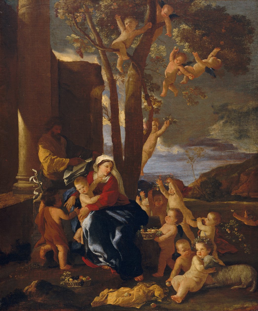 A Szent Család Keresztelő Szent Jánossal, kb. 1627. alkotó: Nicolas Poussin