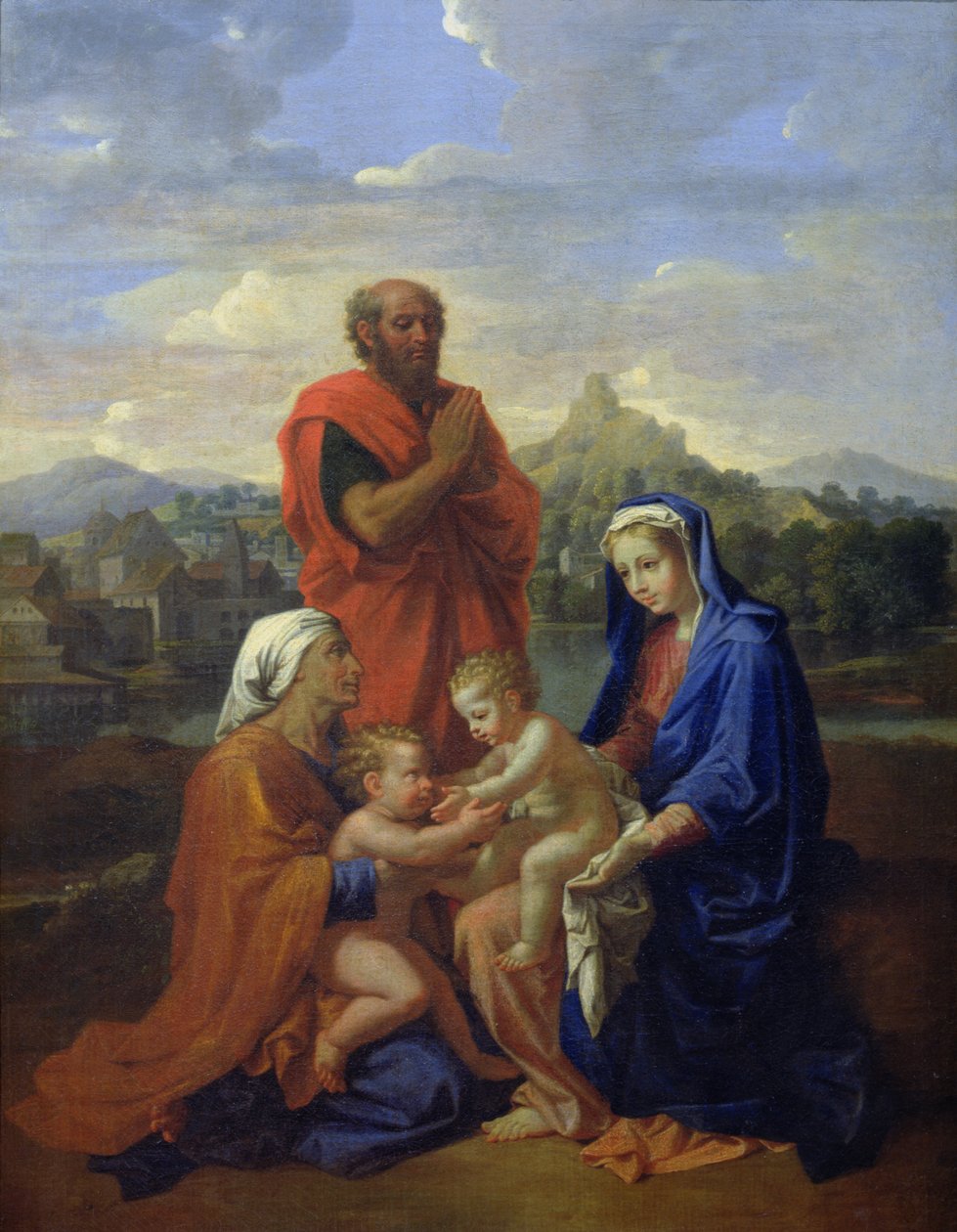 A Szent Család imádkozó Szent Jánossal, Szent Erzsébettel és Szent Józseffel, 1656 alkotó: Nicolas Poussin