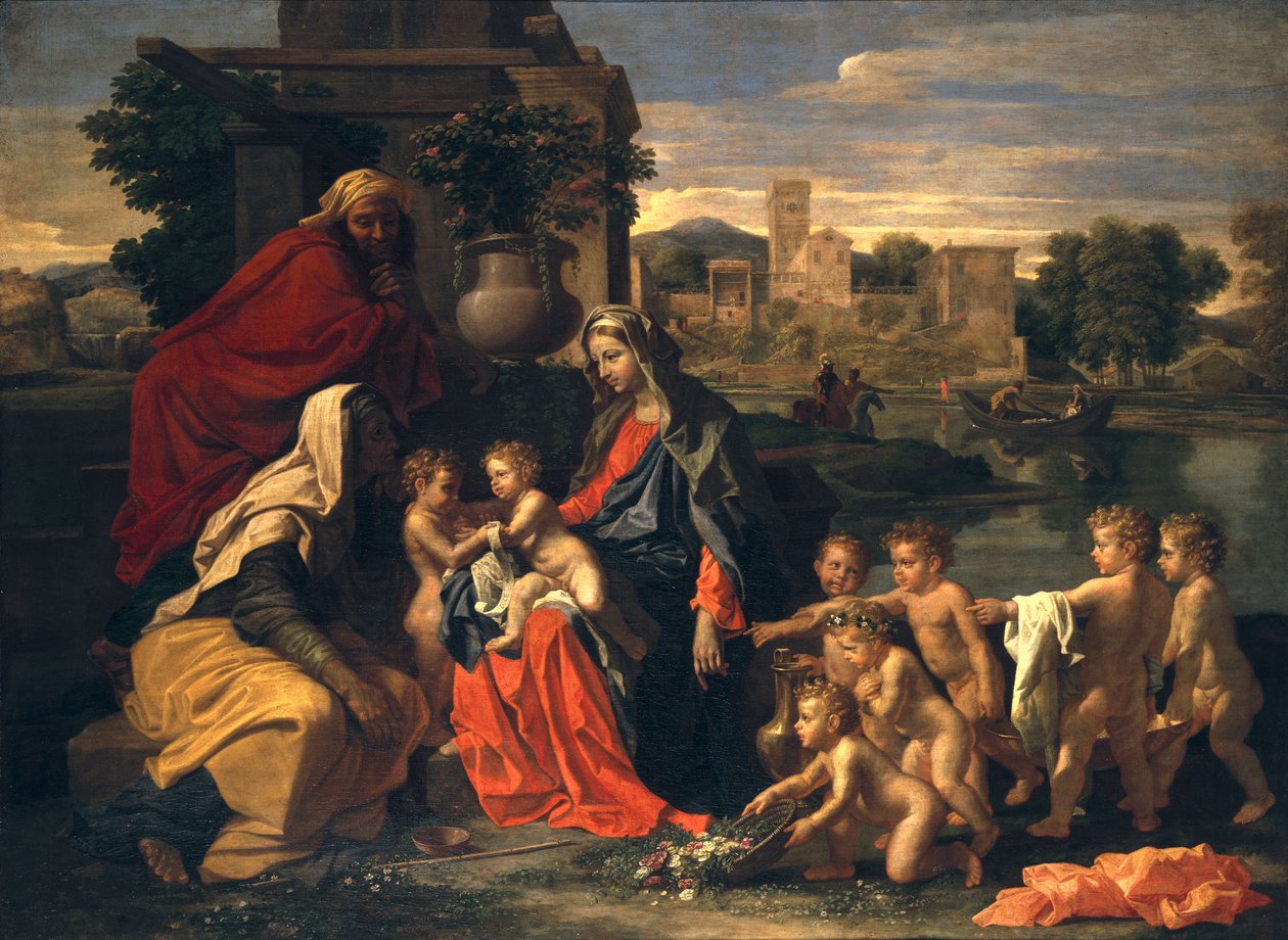 A Szent Család a csecsemővel Keresztelő Szent Jánossal és Szent Erzsébettel alkotó: Nicolas Poussin