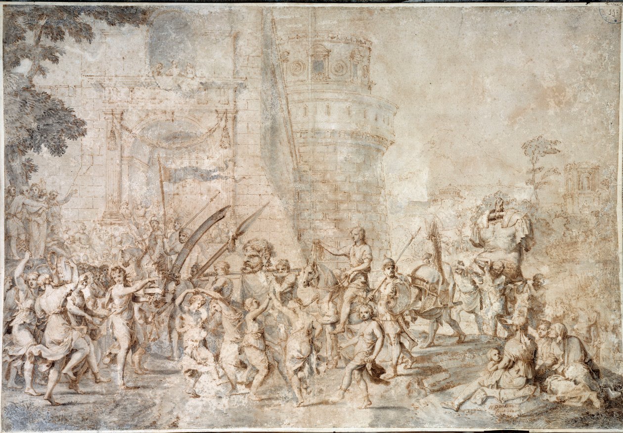 Dávid diadala visszahozta Nicolas Poussin Góliát rajzának fejét alkotó: Nicolas Poussin