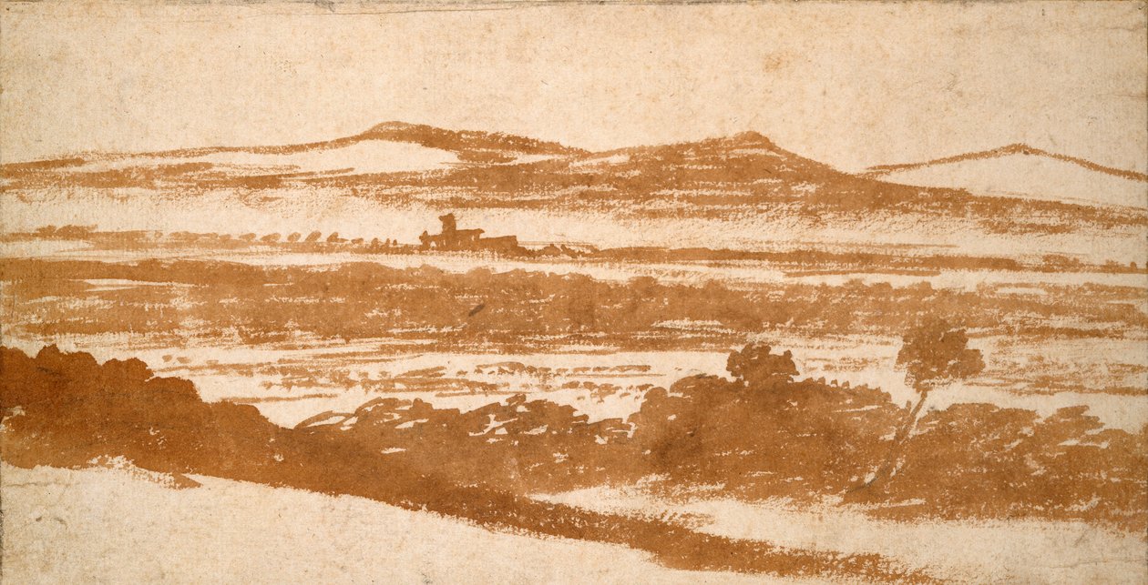Kilátás egy völgyre a távoli dombok felé, 16. század eleje alkotó: Nicolas Poussin