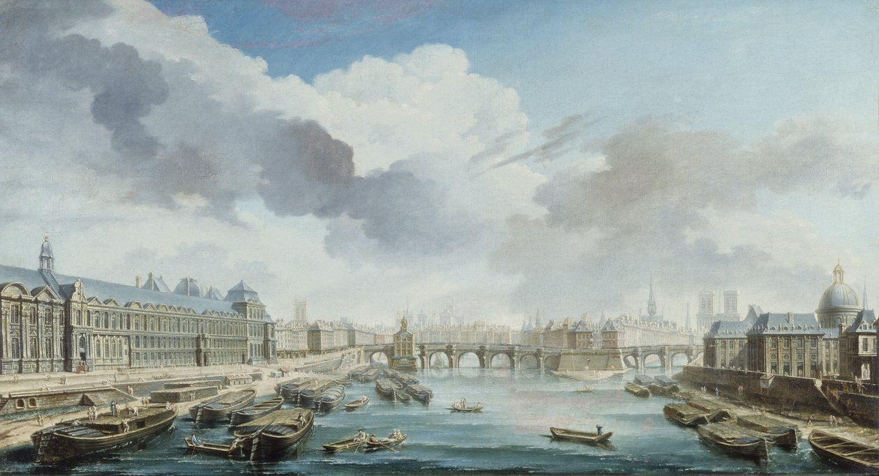 A Louvre, a Pont-Neuf és a Collège des Quatre-Nations, ma Institut de France, a Pont Royal felől nézve alkotó: Nicolas Raguenet