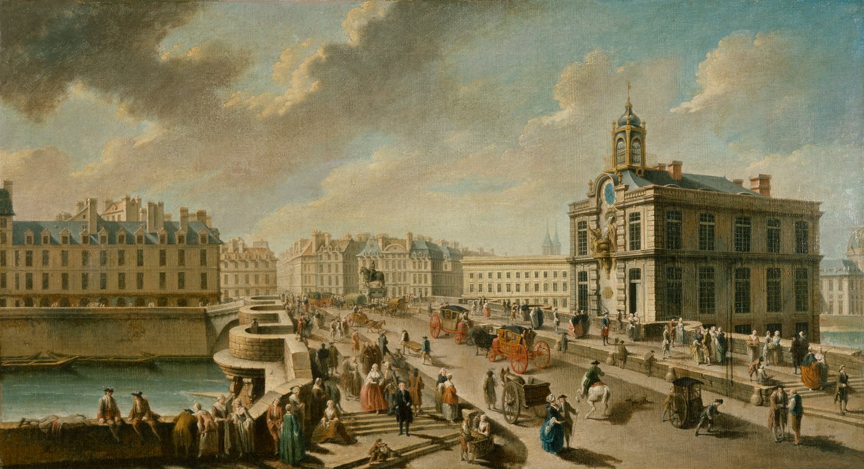 Kilátás a Pont Neuf-ra és a Samaritaine-szivattyúra a Quai de la Megisserie felől nézve alkotó: Nicolas Raguenet
