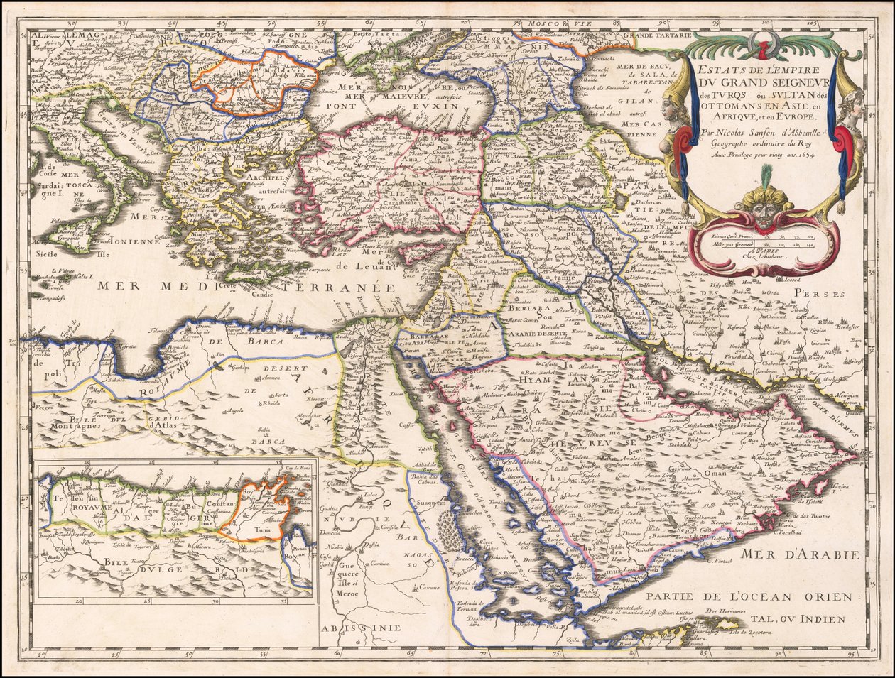 1654-es térkép - A törökök nagyurának vagy az oszmánok szultánjának birodalma Ázsiában, Afrikában és Európában. alkotó: Nicolas Sanson