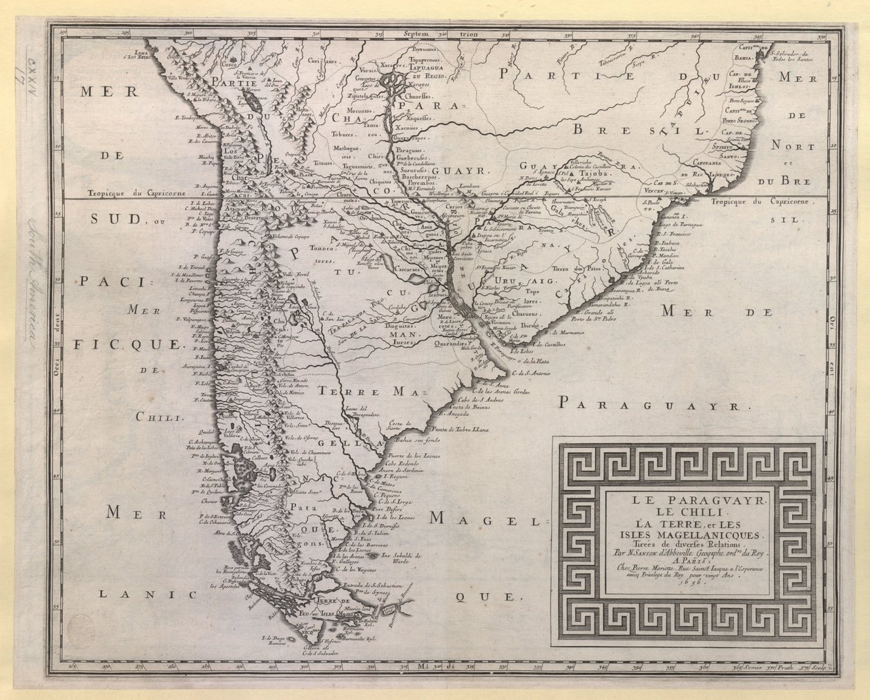 PARAGUAYR. CHILE. LA TERRE, et LES ISLES MAGELLANICQUES. Különböző kapcsolatokból / N. SANSON d
