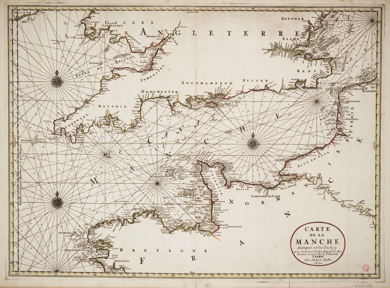 A La Manche-csatorna, valamint Nagy-Britannia déli és Észak-Franciaország atlanti-óceáni partjainak térképe alkotó: Nicolas Sanson D