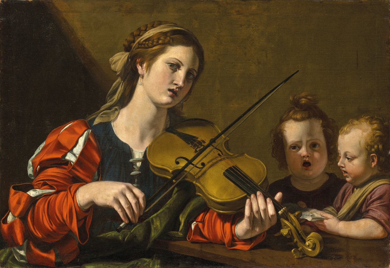 Egy nő hegedül, két gyerek énekel (olaj, vászon) alkotó: Nicolas Tournier