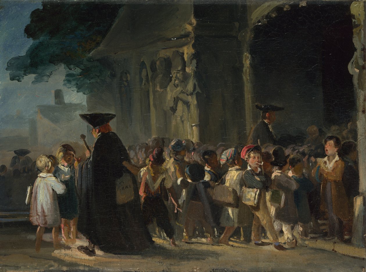 Gyerekek a templomajtóban, 1817 és 1845 között alkotó: Nicolas Toussaint Charlet