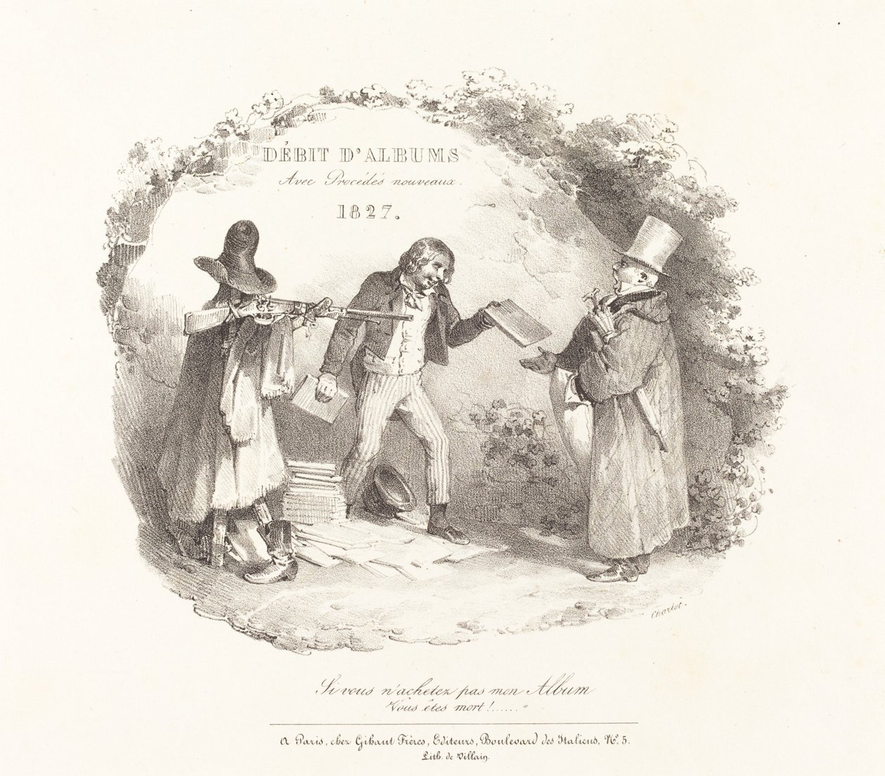 Albumok átadása új módszerekkel (Új módszerek a litográfiai albumok értékesítéséhez) alkotó: Nicolas Toussaint Charlet
