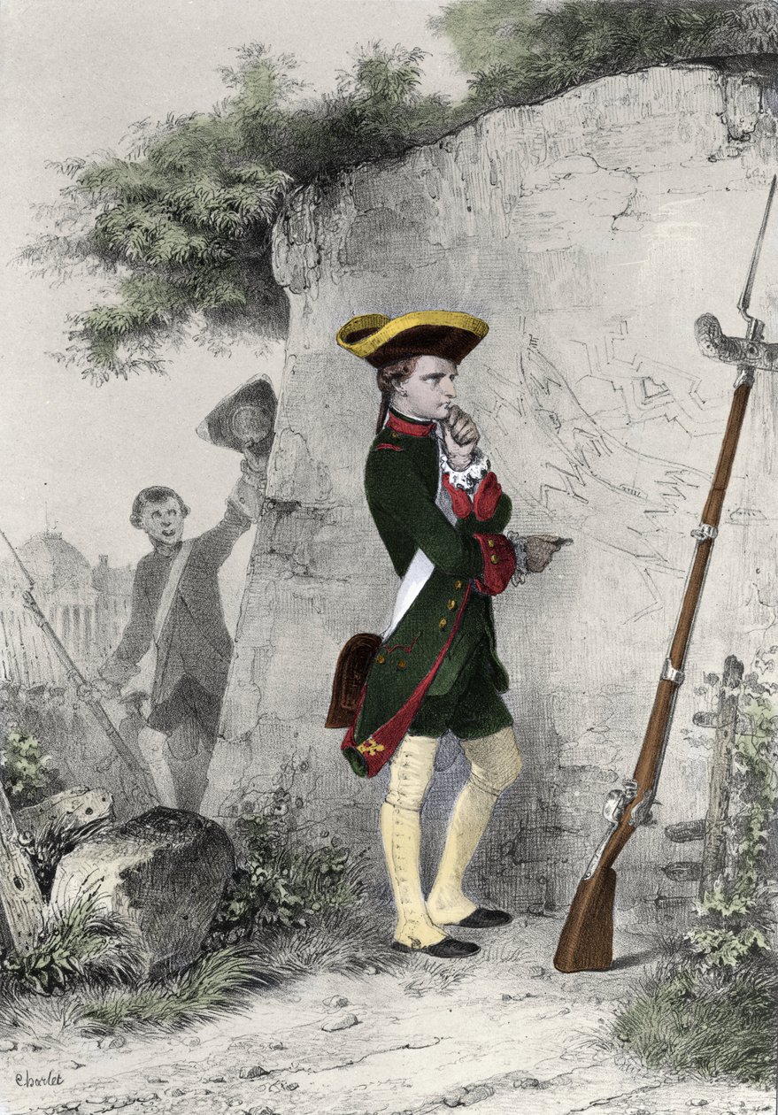 I. Bonaparte Napóleon (1769 - 1821) a brienne-i katonai iskolában 1783-ban. Charlet metszete a 19. századból. alkotó: Nicolas Toussaint Charlet