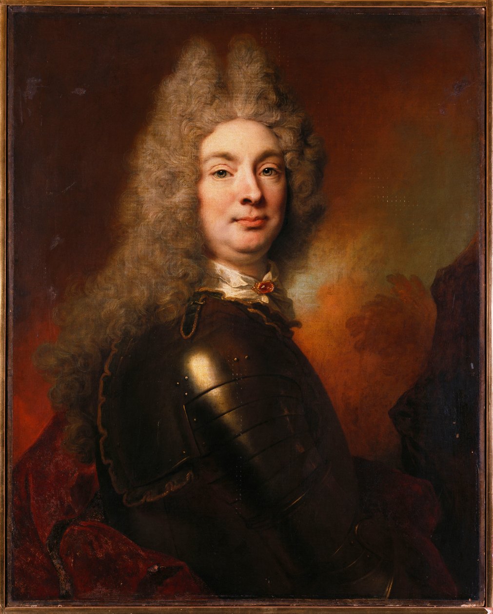 Páncélos, vörös köpenyt viselő nemes portréja alkotó: Nicolas de Largillière