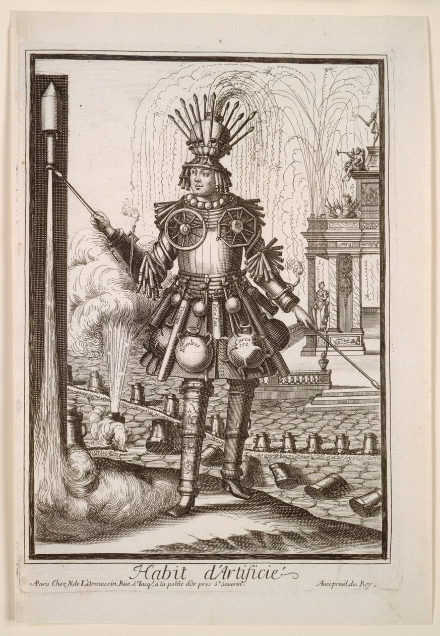 Fantasztikus jelmezek: A tűzijátékkészítő jelmeze, c. 1690. alkotó: Nicolas de Larmessin II