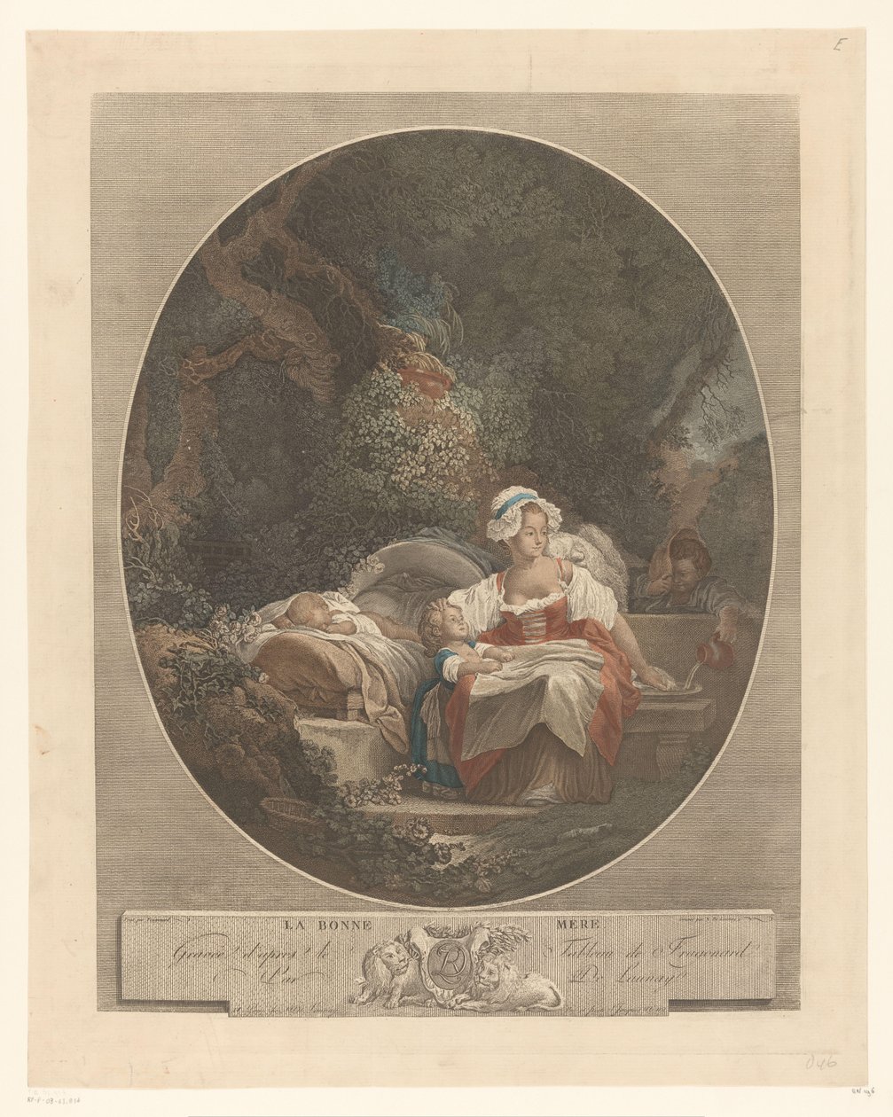 Anya gyerekekkel egy tájon La bonne mere (cím a tárgyon) alkotó: Nicolas de Launay (goudsmid)