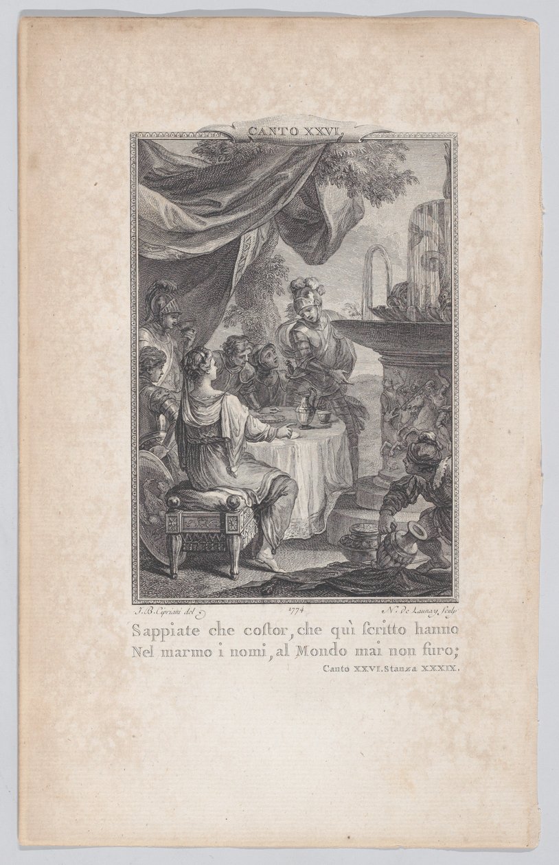 26. ének, 39. strófa, Orlando Furioso, 1774., 1774. alkotó: Nicolas de Launay