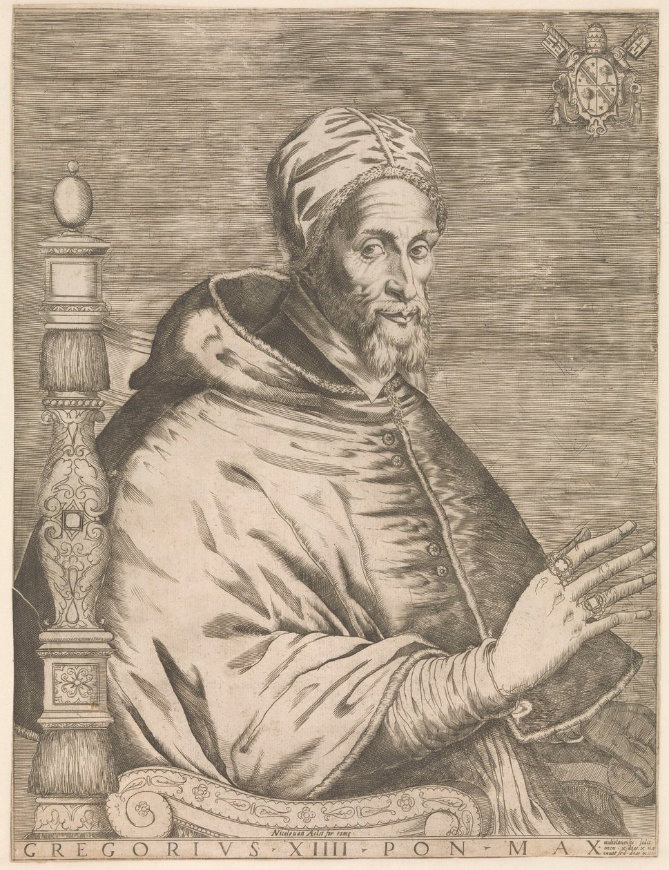 XIV. Gergely pápa portréja ül Gergely XIII Pon. Max. (cím a tárgyon) alkotó: Nicolaus van Aelst (attributed to)