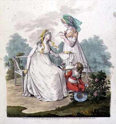 Fiú bricsesznadrágban és krinolinruhában, N. Heideloff „Gallery of Fashion” című művéből, 1795. szeptember (színes metszet) alkotó: Nicolaus von Heideloff