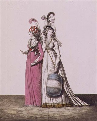Estélyi ruhák, füge. 34. és 35., „Gallery of Fashion”, I. kötet, 1794. december (nyomtatott) alkotó: Nicolaus von Heideloff