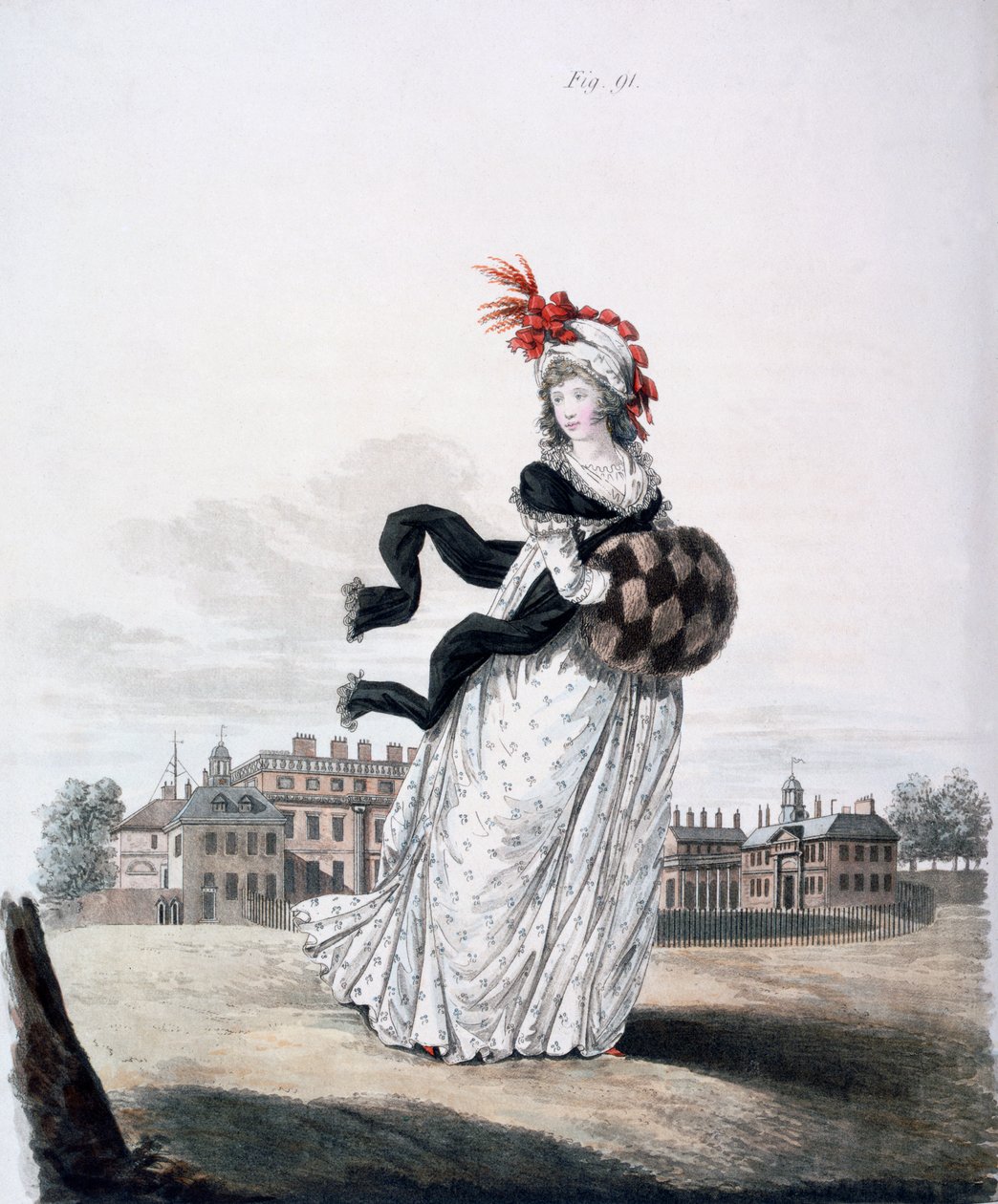 Reggeli ruha, 91. ábra a "The Gallery of Fashion"-ból, 1797. alkotó: Nicolaus von Heideloff