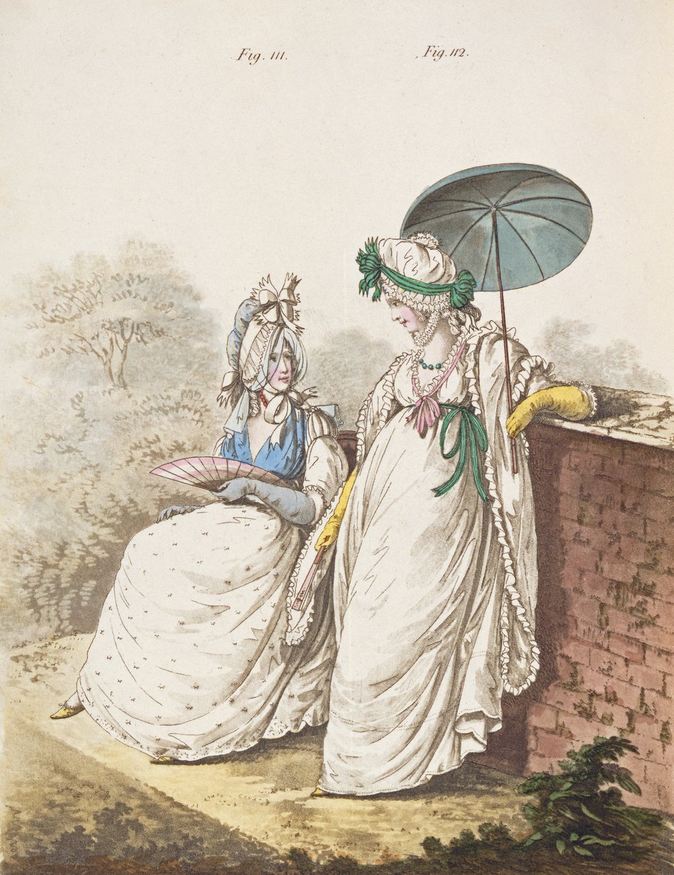 Reggeli ruhák, füge. 111. és 112. Nikolaus Heideloff "Gallery of Fashion" című művéből, 1796. szeptember, II. kötet (nyomtatott) alkotó: Nicolaus von Heideloff
