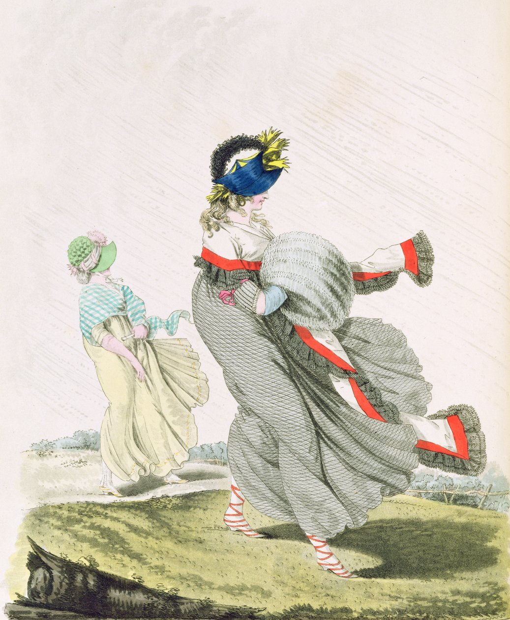 Reggel ruhák füge. 134. és 135. Nikolaus Heideloff "Gallery of Fashion" című művéből, II. kötet, 1797. április (nyomtatott) alkotó: Nicolaus von Heideloff