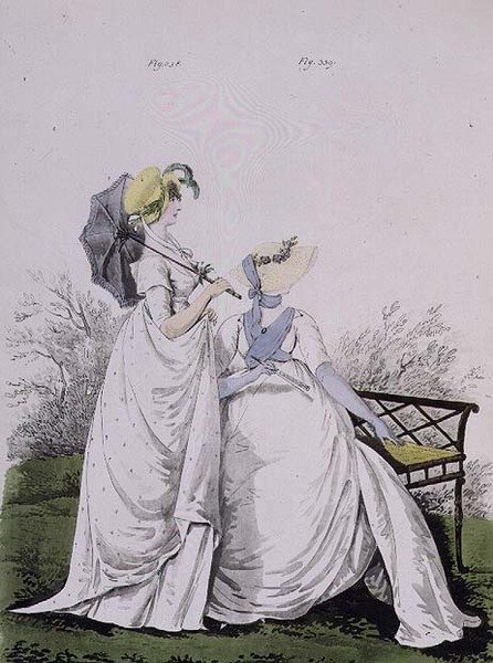 Reggeli ruhák, füge. 338. és 339. Nikolaus Heideloff "Gallery of Fashion" című művéből, 1802. június, II. kötet (nyomtatott) alkotó: Nicolaus von Heideloff