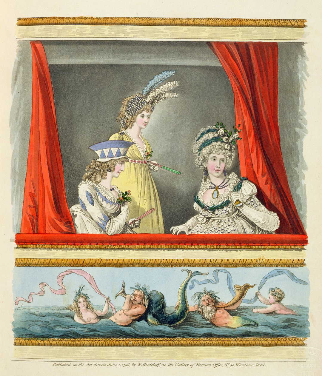 Operaruhák Nikolaus Heideloff "Gallery of Fashion" című művéből, 1796. június, II. alkotó: Nicolaus von Heideloff