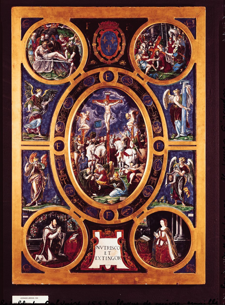 Sainte-Chapelle oltárképe, a keresztre feszítést ábrázolva, zománcozott Leonard Limosin (1505-76) 1553 (zománcozott sárgaréz) alkotó: Nicolo dell Abate