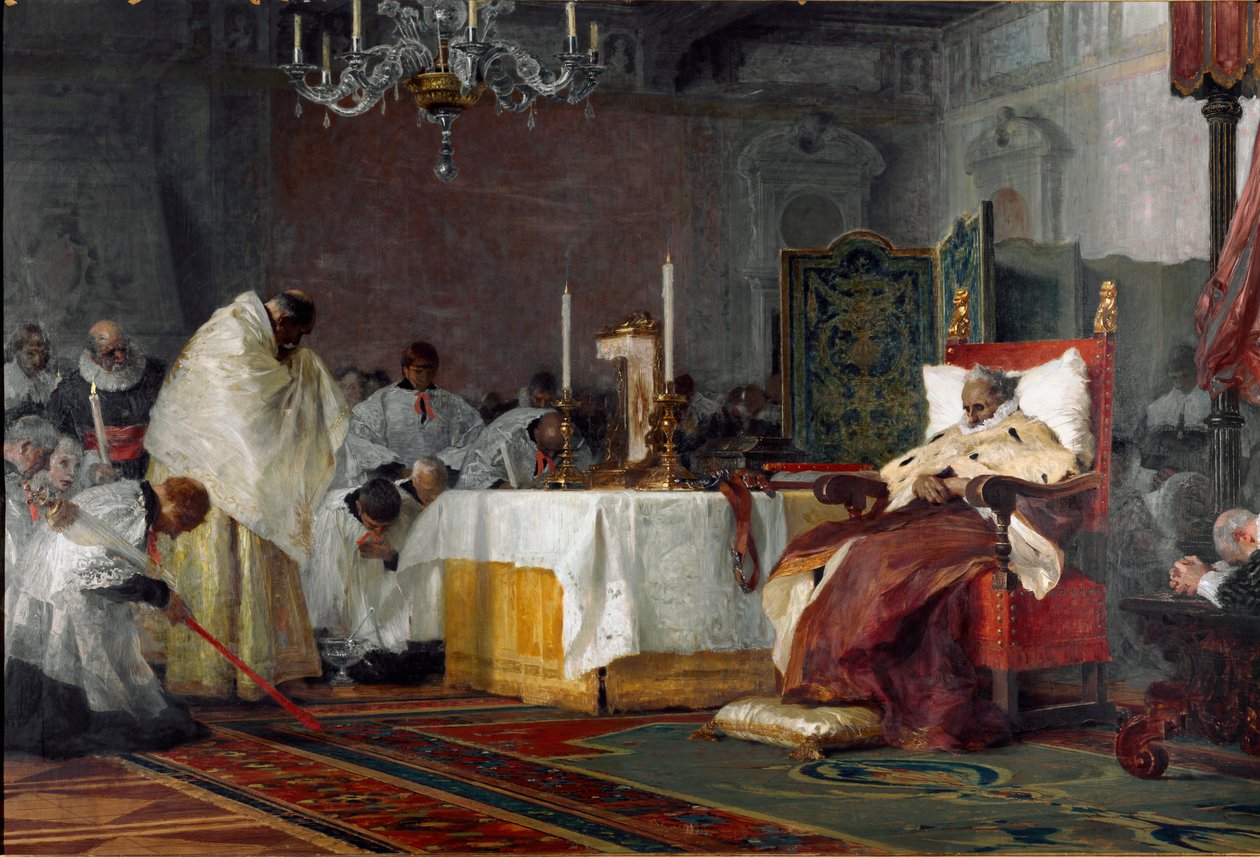 I. Savoyai Károly-Emmanuel (Emmanuel Károly) utolsó pillanatai (1562-1630) (I. Károly Emmanuel, Savoyai herceg halála) Niccolo Barabino (1832-1891) festménye 1891 Genes Galleria d