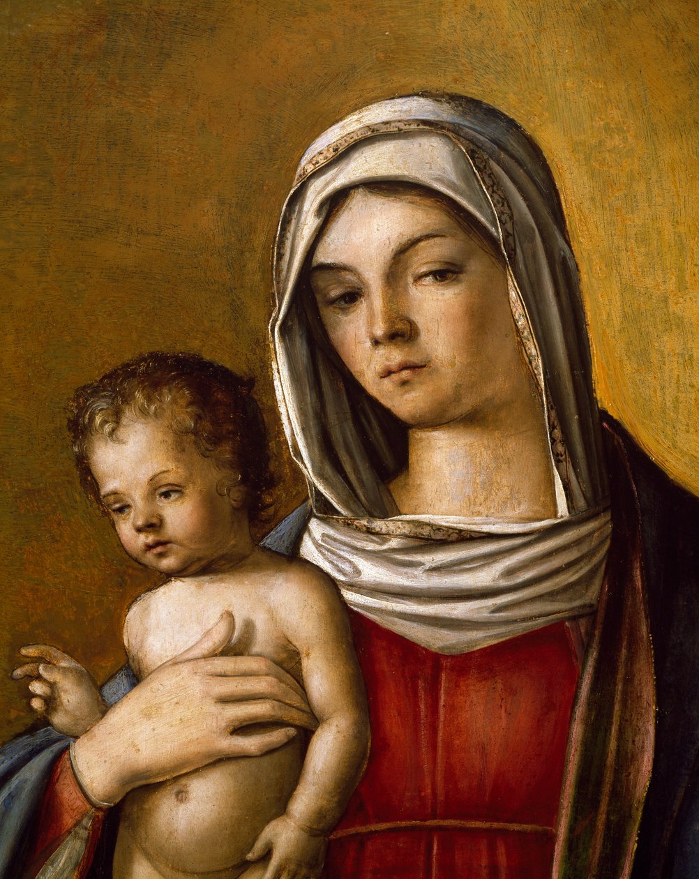 Madonna és gyermek, Triptichon központi panelje Madonnával és gyermekével, Szent Alberttel és Szent Sebestyénnel alkotó: Nicolo Rondinelli