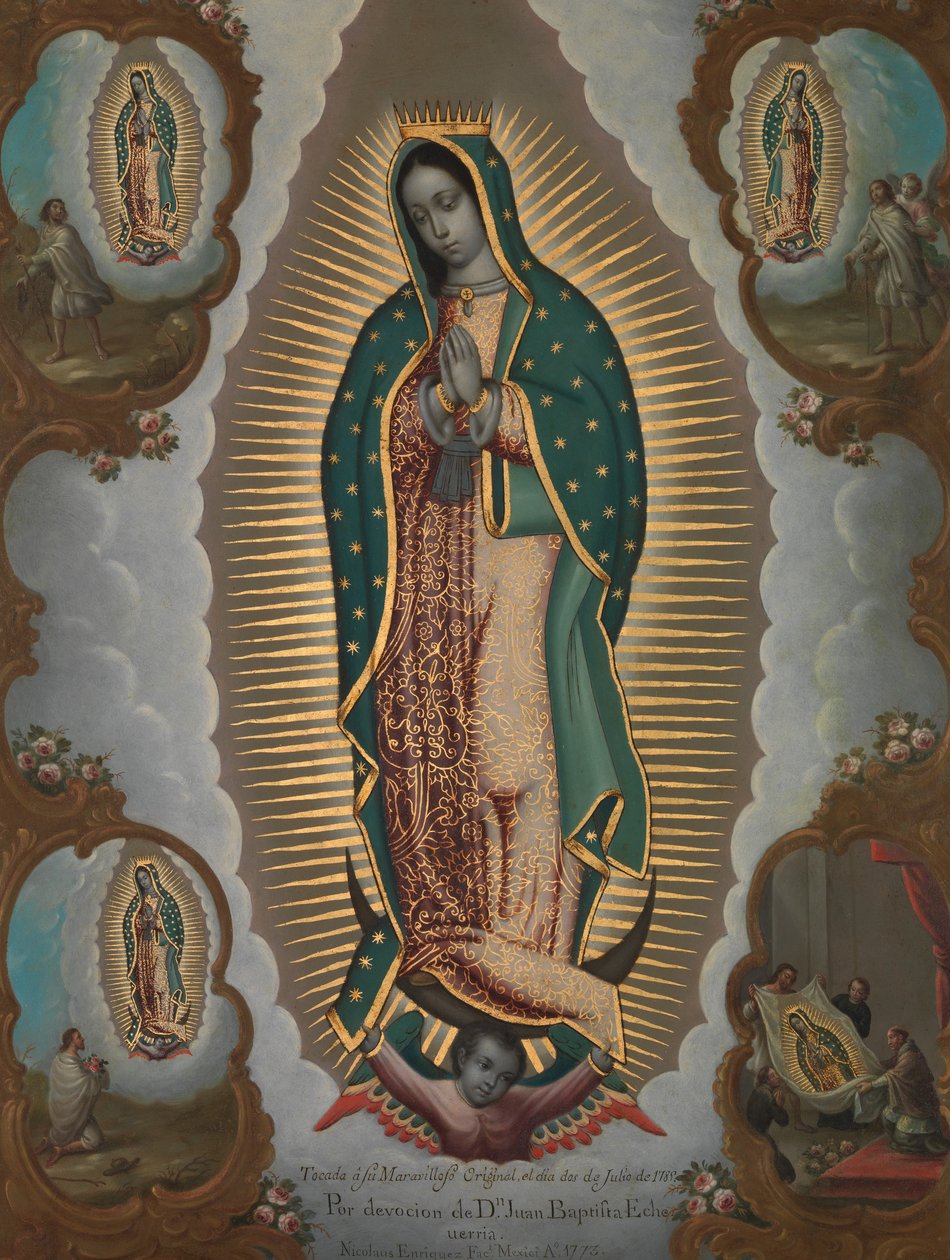 A guadalupei szűz a négy jelenéssel, 1773. alkotó: Nicolás Enríquez