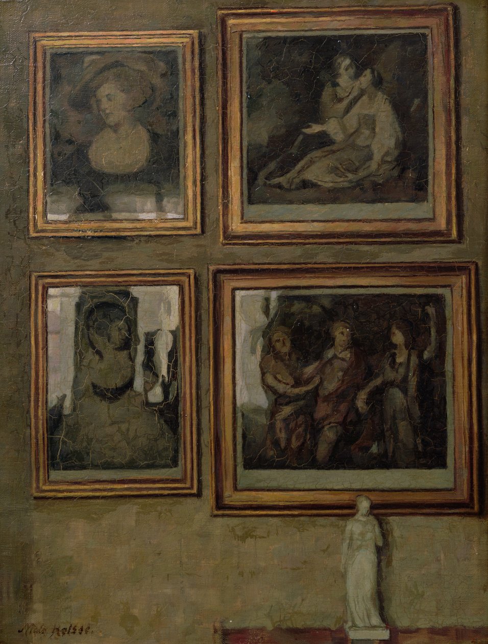 Belső tér festményekkel és egy figurával alkotó: Niels Holsoe