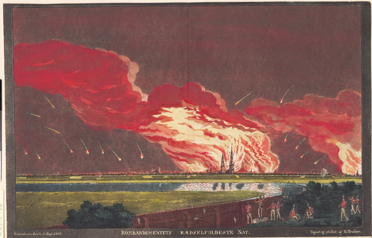 "A bombázás legfélelmetesebb éjszakája. Kiøbenhavn 1807. szeptember 4-5-én" alkotó: Niels Truslew