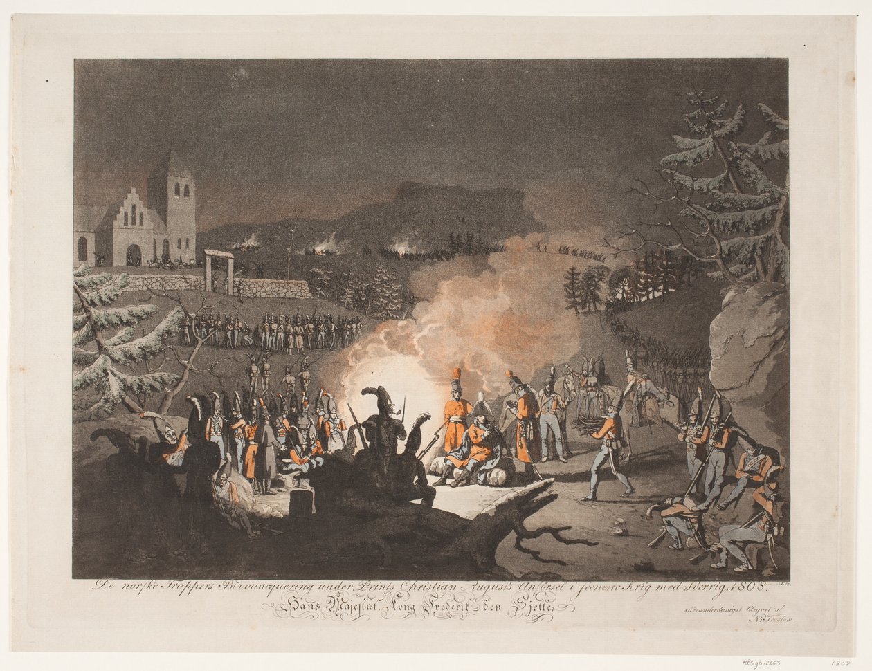 A norvég csapatok kétoldali lefoglalása a nyomatok alatt Christian August anförselje az utolsó, Svédországgal vívott háborúban, 1808 alkotó: Niels Truslew