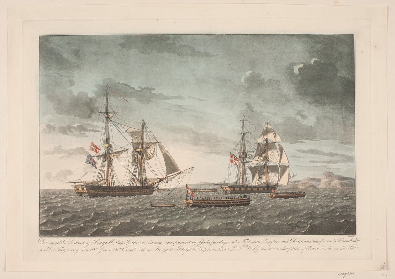 Az angol vágóbrig, Sirály a Lougen dandárral vívott csata után, 1808. június 19. alkotó: Niels Truslew