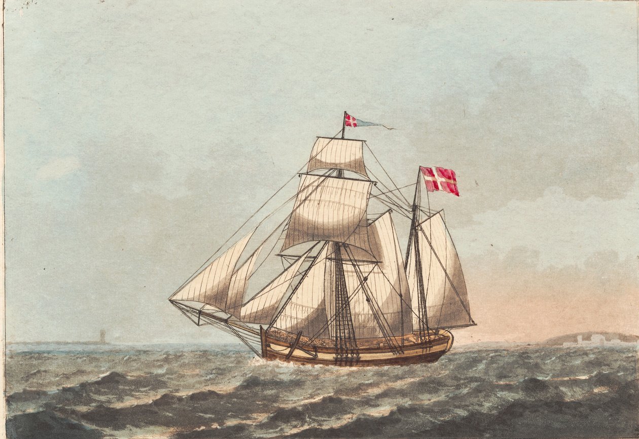 Egy dán galease, hátszélben, oldalszélben alkotó: Niels Truslew
