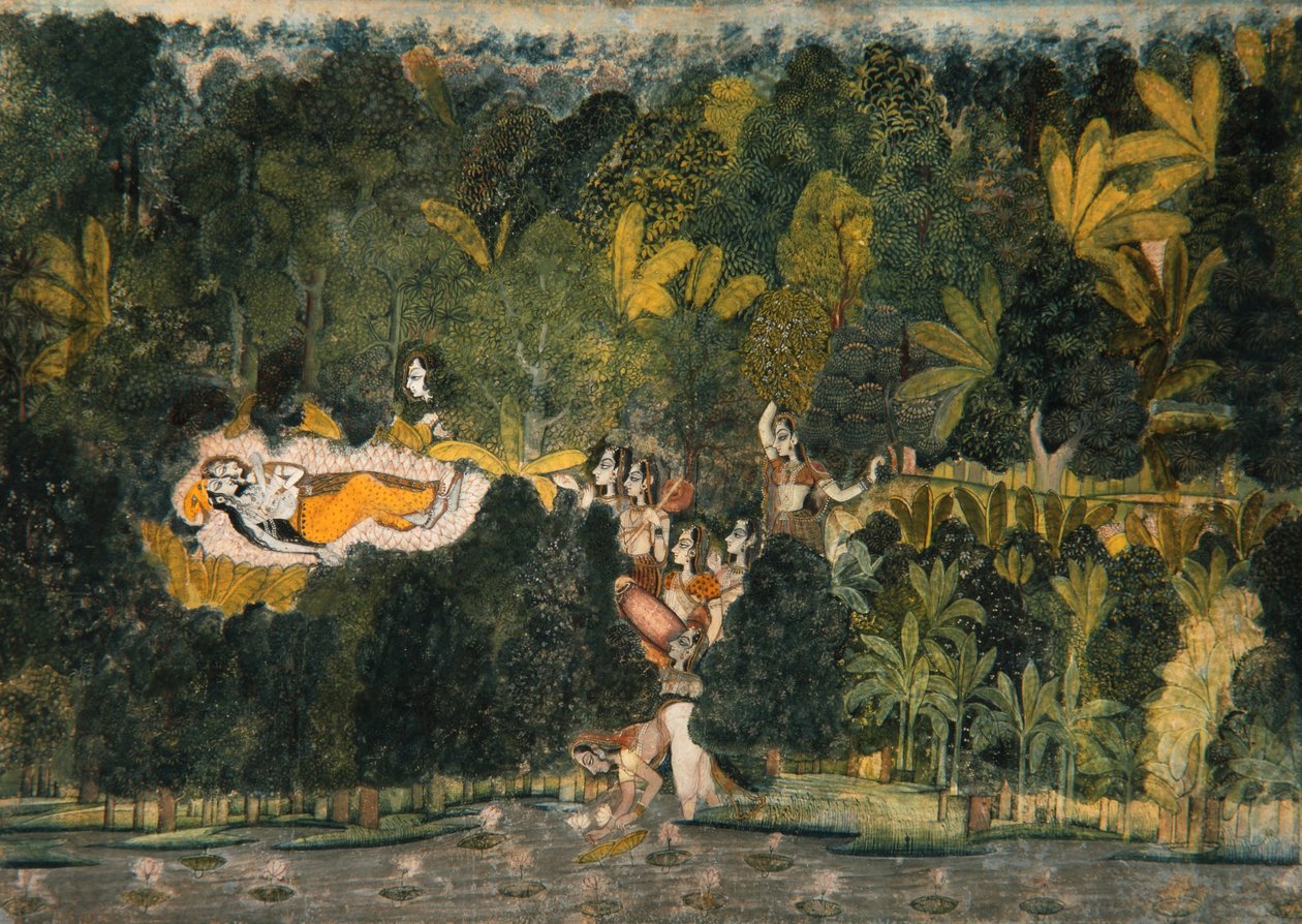 The Bower of Quiet Passion, 1750 körül (átlátszatlan wc és arany papíron) alkotó: Nihal Chand