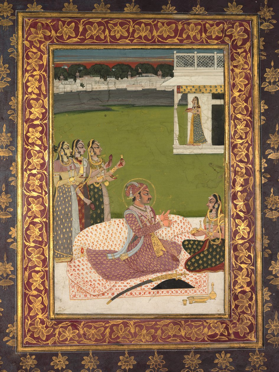 Maharaja Savant Singh portréja hitvesével, Bani Thani, 1700-as évek közepe. alkotó: Nihal Chand