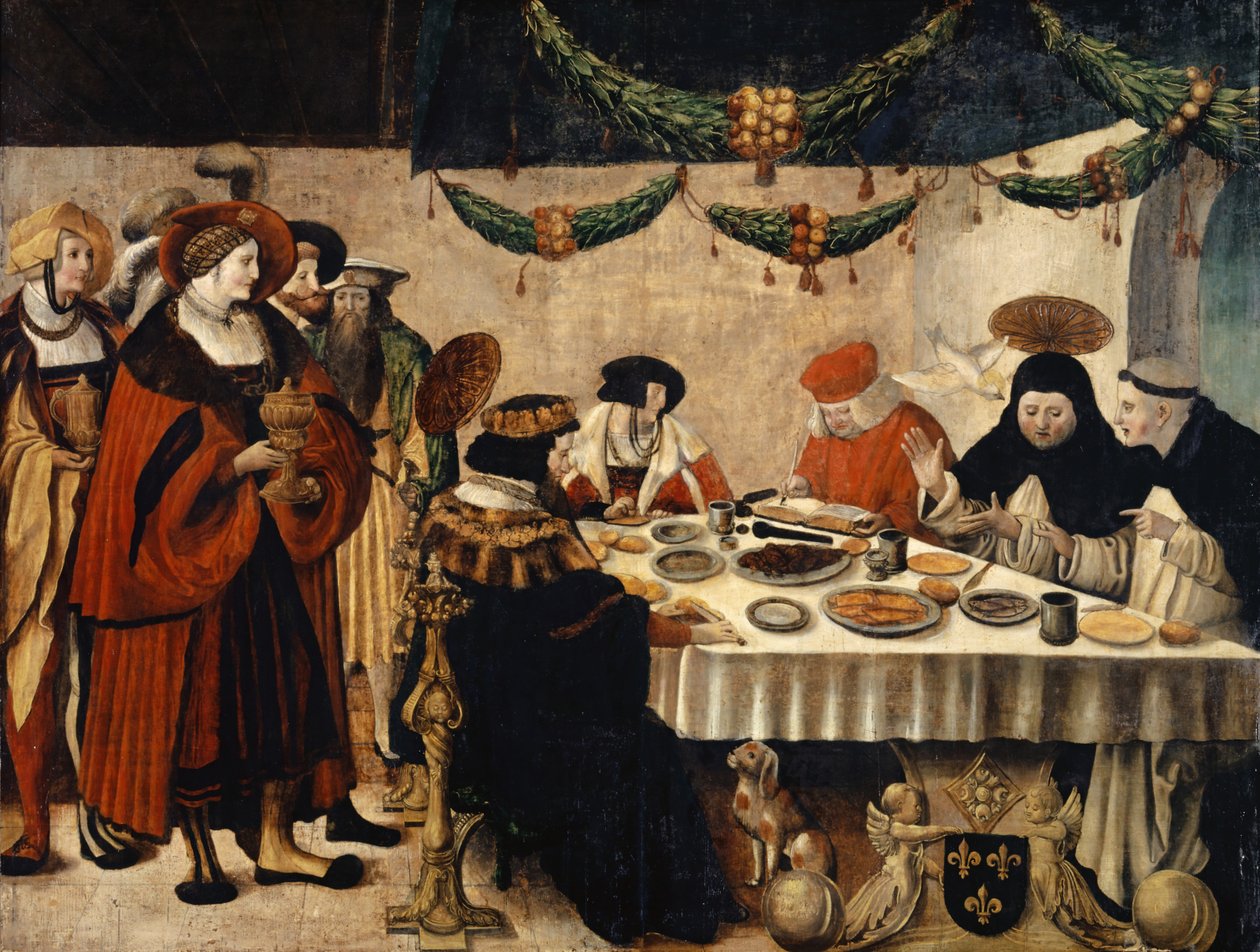 Aquinói Szent Tamás Szent Lajos király asztalánál, 1516-18 alkotó: Niklaus Manuel