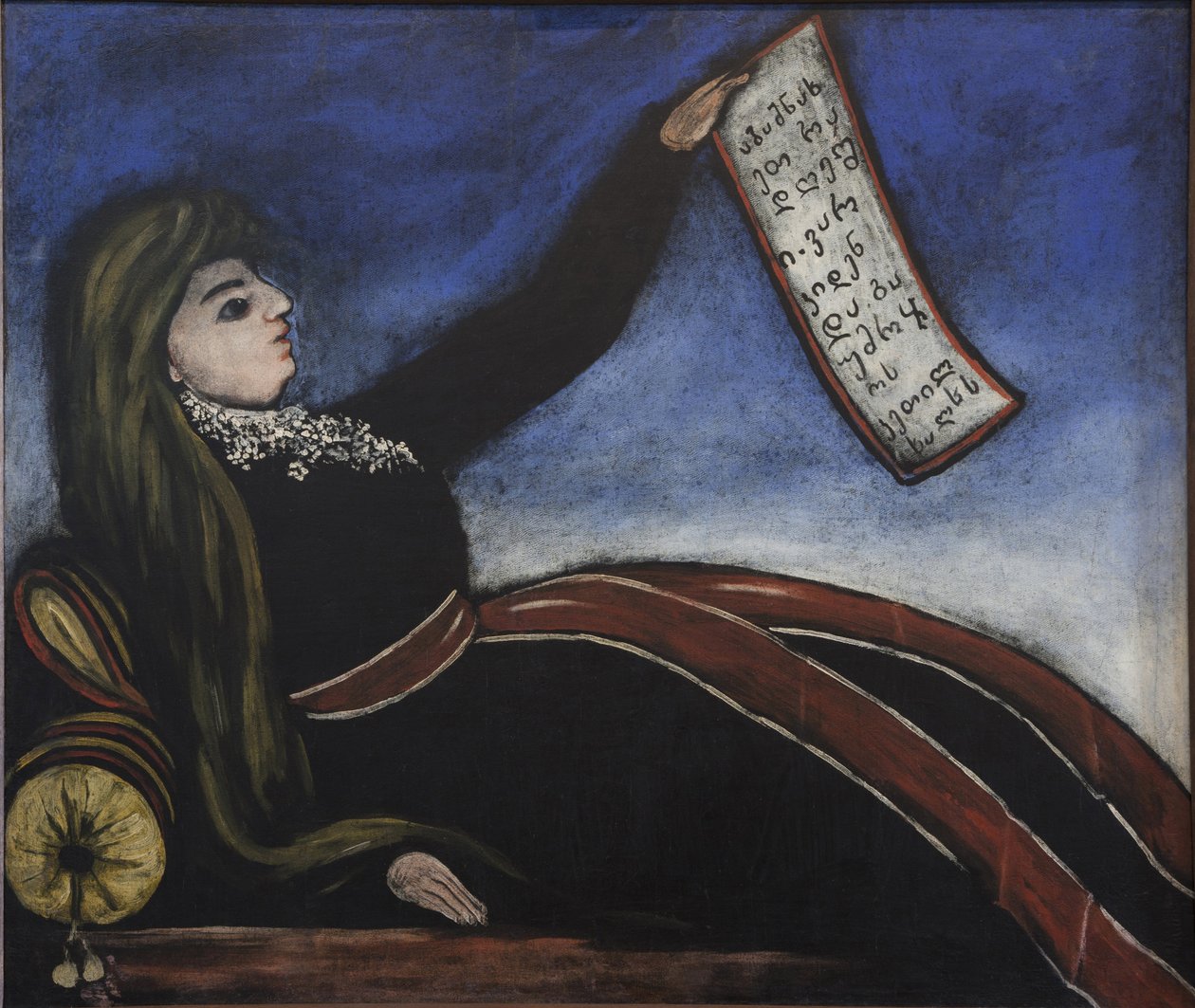 Femme georgienne sur un canape - Grúz nő a kanapén Pirosmani (Pirosmanashvili), Niko (1862-1918) mellett. Olaj, olajvászon, méret: 99x106 alkotó: Niko Pirosmanashvili
