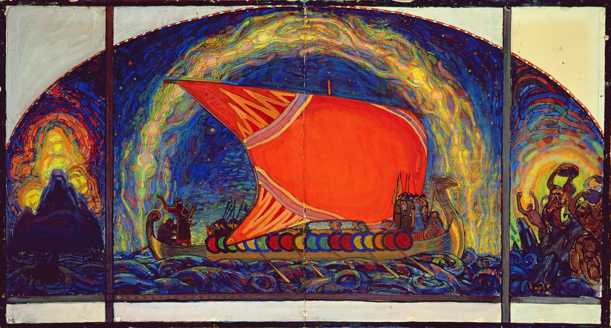Kalevipoegs Sailboat `Plane, 1910 (tempera és zsírkréta papíron) alkotó: Nikolai Triik
