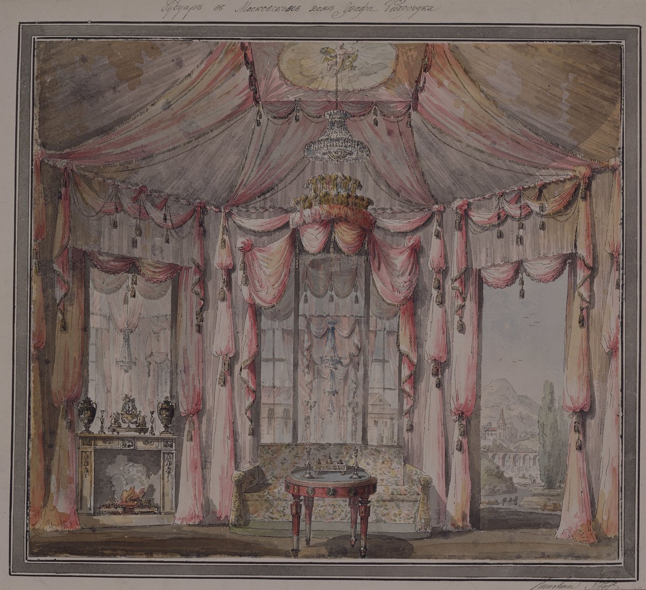 A budoár belső kialakítása a moszkvai Bezborodko gróf-házban, 1790-es évek alkotó: Nikolai Alexandrovich Lvov