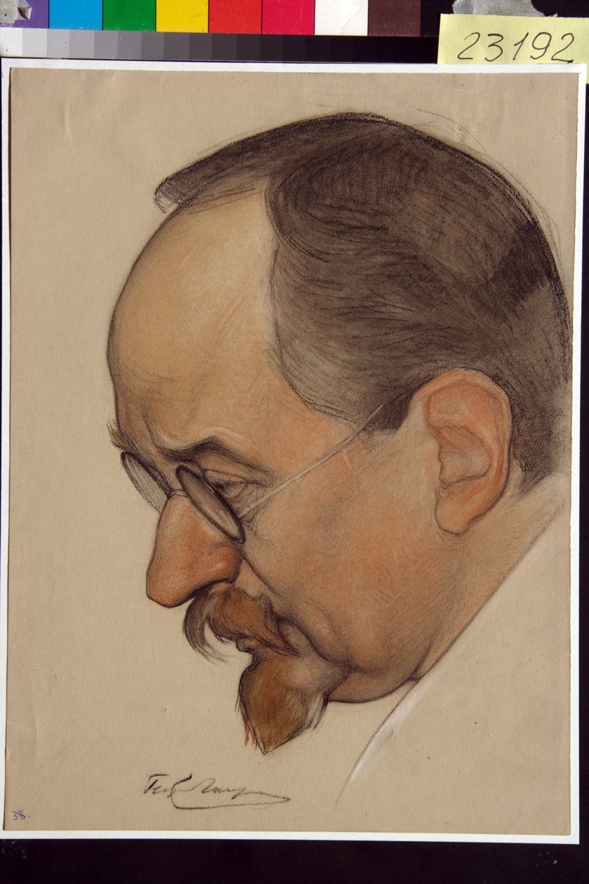 Georgi Vasziljevics Csicserin (1872-1936) portréja - Nyikolaj Andrejevics Andrejev (1873-1932) munkája, vér és kréta papíron (32,4x24,1 cm) alkotó: Nikolai Andreevich Andreev