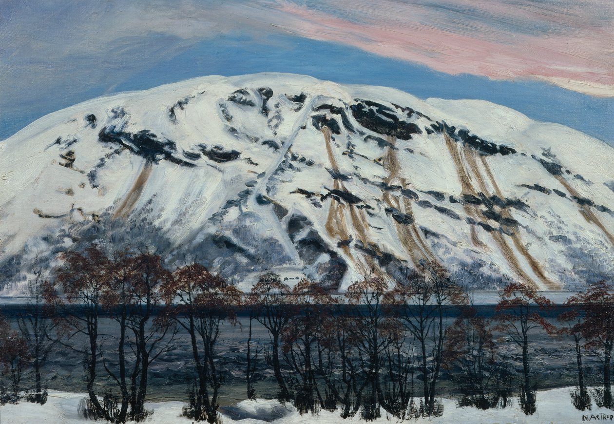 Hideg áprilisi reggel lavinával, hóhegy alkotó: Nikolai Astrup