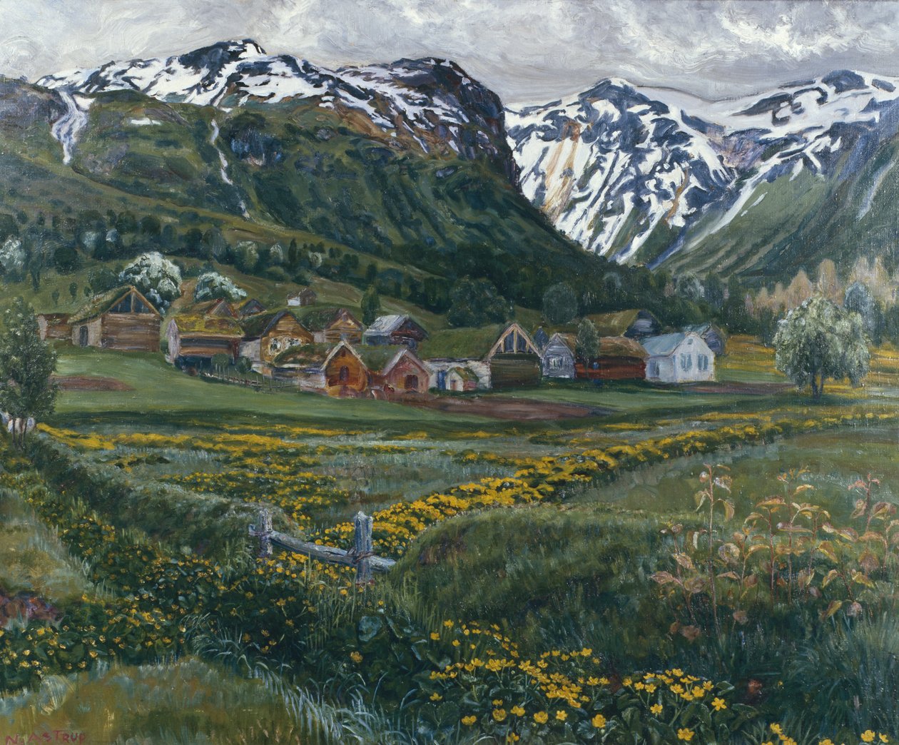 Júniusi éjszaka és a régi Jølster udvar alkotó: Nikolai Astrup