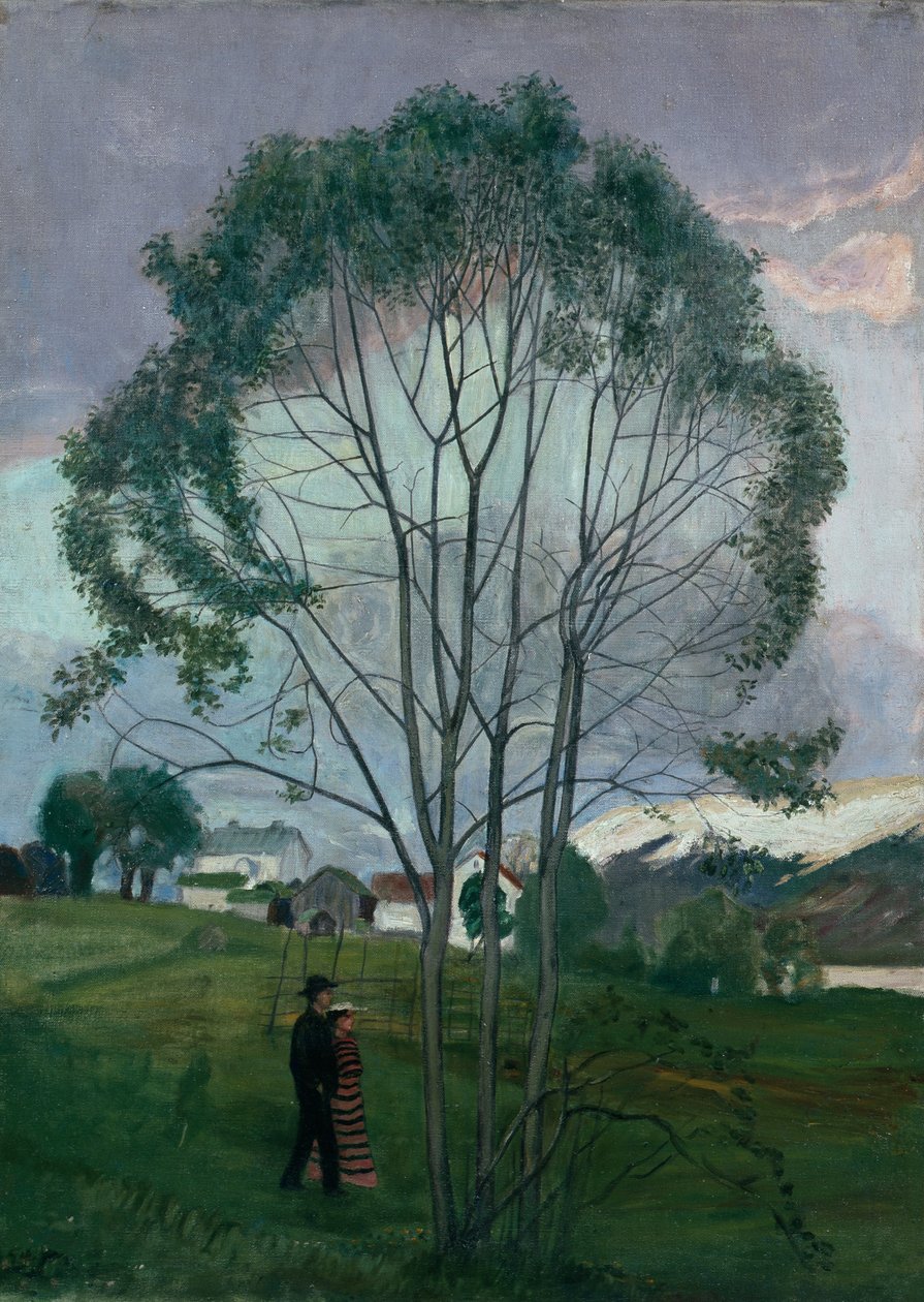 Júniusi éjszaka és sárgás fa alkotó: Nikolai Astrup