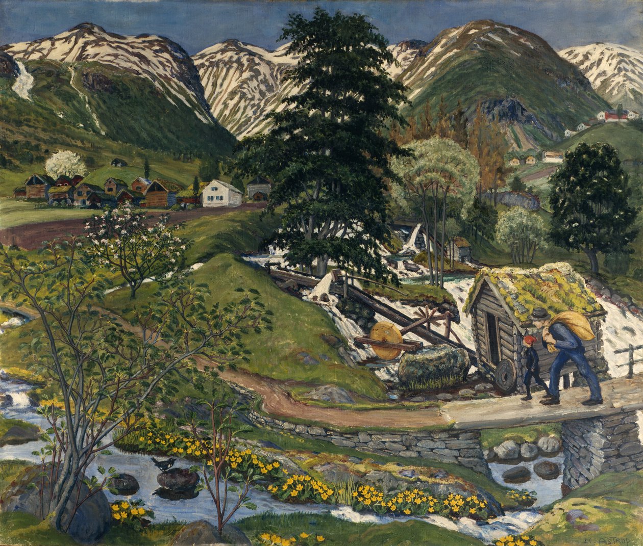 Kvennagong és Jølstertun (olaj, vászon) alkotó: Nikolai Astrup