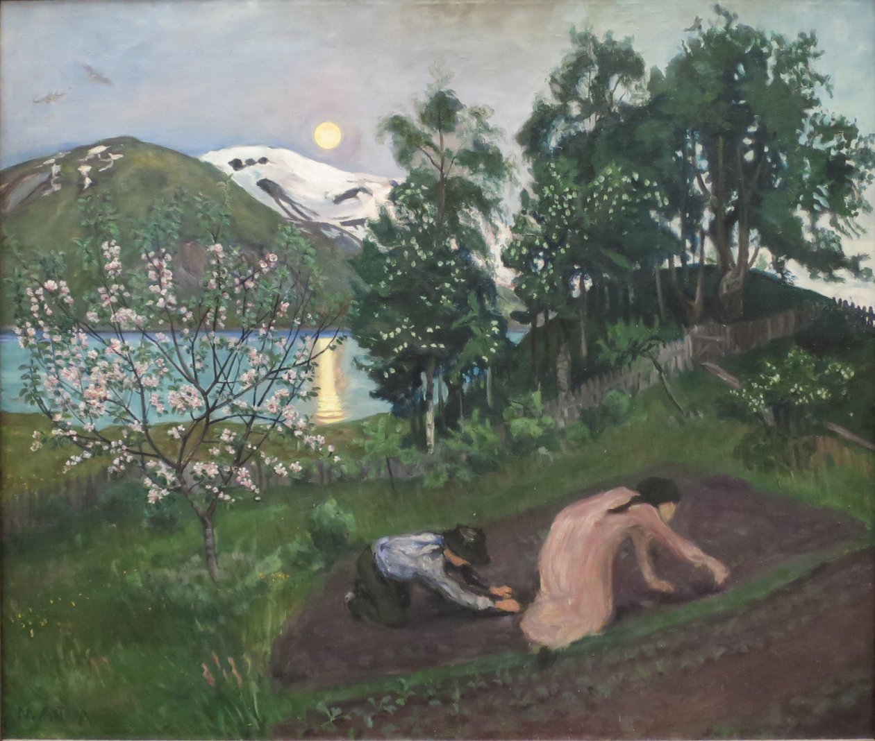 Norvég Bokmål:  Vårnatt i hagen Night in Spring alkotó: Nikolai Astrup
