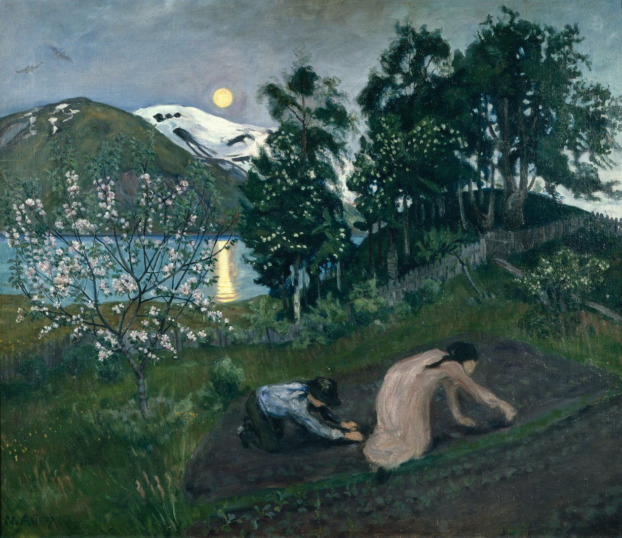 Tavaszi éjszaka a kertben alkotó: Nikolai Astrup